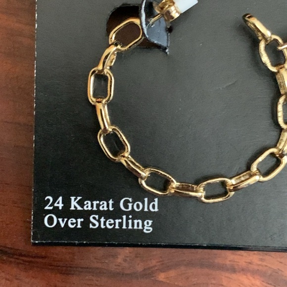 NWT Primavera Italy 24K gold over sterling silver link hoop earrings - Picture 2 of 3